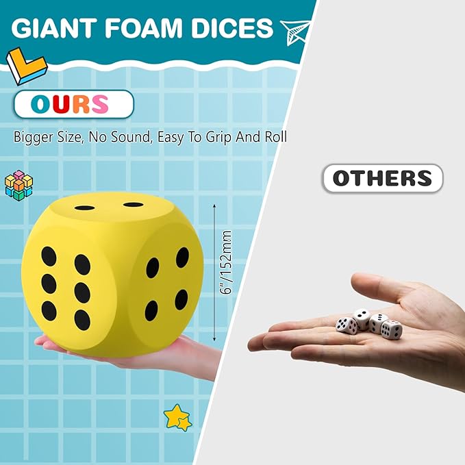 Shappy 6 Inches Foam Dice Fun Filled Large Educational Toy Kawaii Giant Dice Decorative Eva Foam Jumbo Cube Big Square Building Blocks for Game Nights Learning Sessions(Yellow,1 Pc)