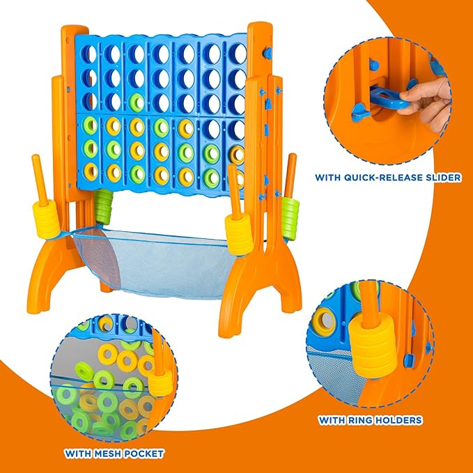 Ayeboovi Giant 4-in-A-Row, Jumbo Connect Game with Adjustable Height, Yard Game for Kids and Adults, 4-to-Score Family Game with Mesh Pocket
