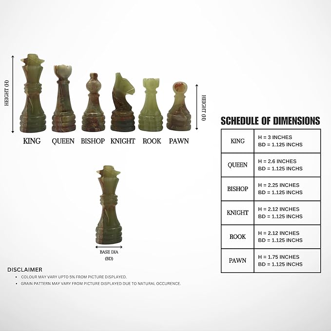 Handcrafted Premium Marble Chess Pieces Set – Elegant 32-Piece Replacement for 12-15 Inch Chess Boards Storage Box (White and Green)