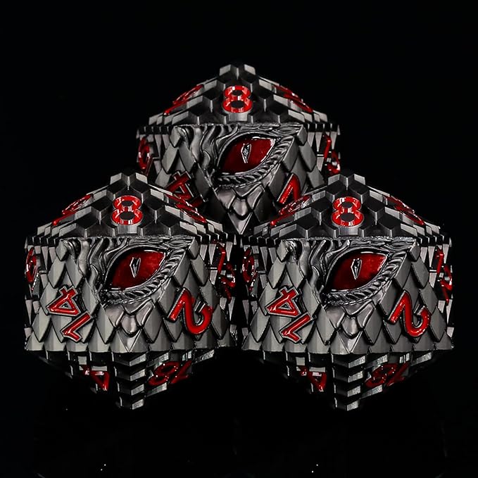 Metal D20 DND Dice Set - Dragon Scale Metallic 20 Sided Giant Polyhedral Dice,35mm Large Dragon Eye Metal D&D Dice Set for Dungeons and Dragon Tabletop Game(Black Dragon Scale)