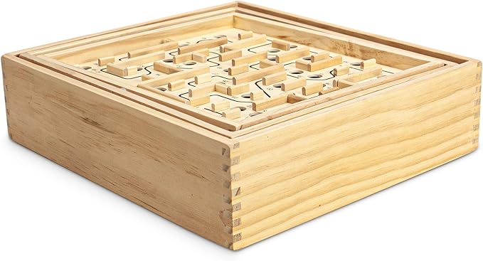STERLING Games Large Wooden Labyrinth 13.5" x 13" Marble Ball Tilt Maze Wood Game with 60 Waypoints for 6 Years and Up