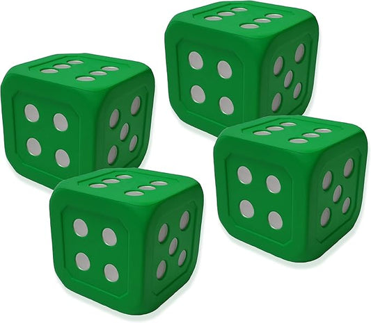 Macro Giant 6 Inch PU Foam Playing Dice, Set of 4, Green Color, Math Teaching, Teaching Aids, Board Games, Kid Toy