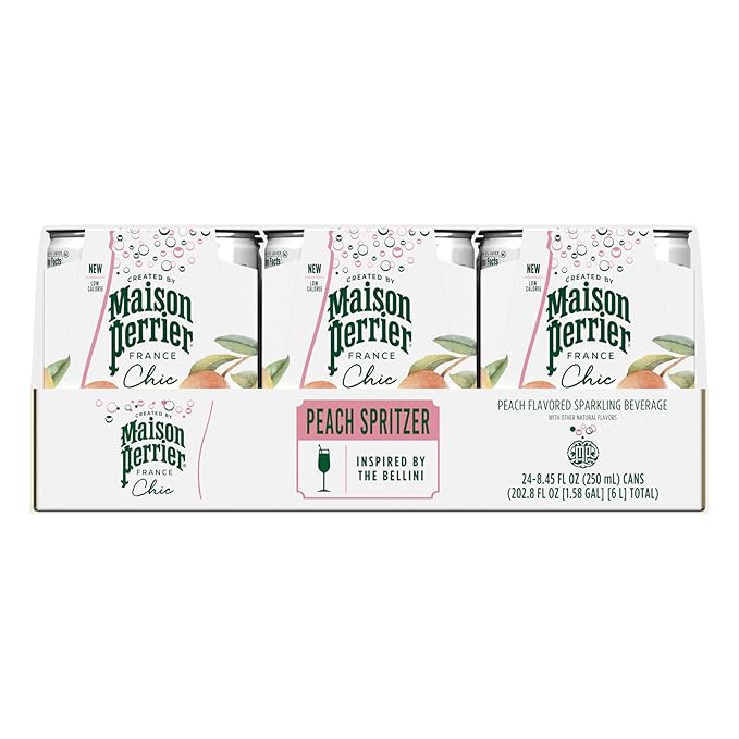 Maison Perrier Chic Peach Spritzer Flavored Sparkling Beverage, Low Calorie, Mocktail, 24-Pack
