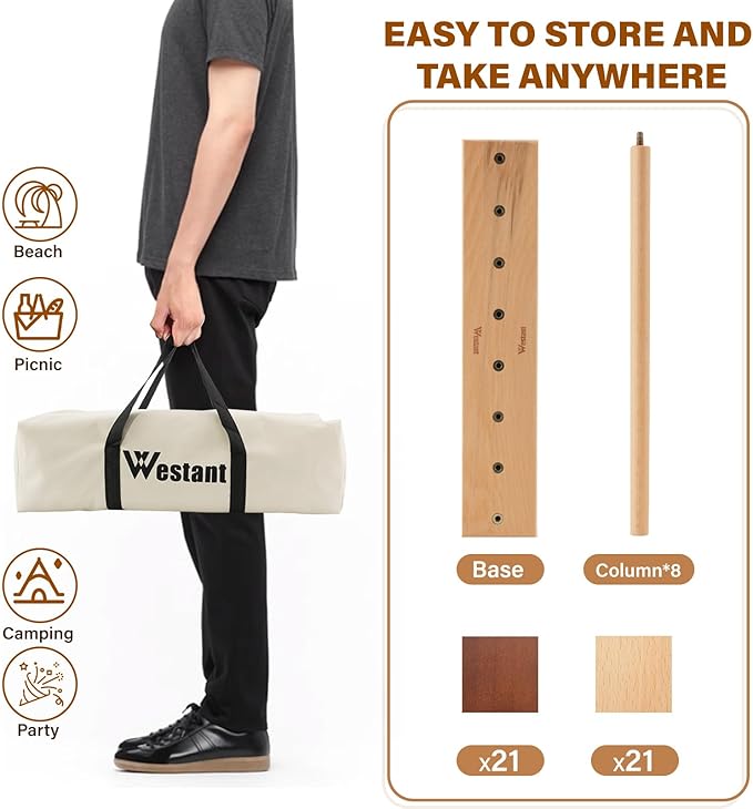 4 in A Row - Handcrafted Beechwood Four in A Row, Elegant Chess-Like Design Lawn Game As Table Decor, Outdoor for Family Play at Beach, Park, Back Yard and Lawn