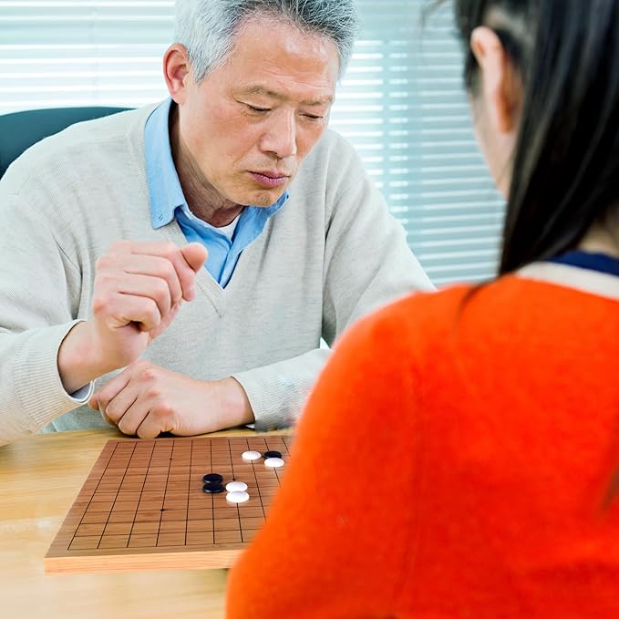 Beginner’s Go Game Set with Reversible Bamboo 13 x 13/9 x 9 Grid Go Board, Bowls, & Single Convex Melamine Stones