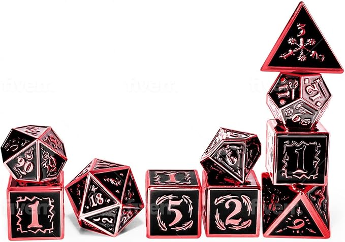 Metal Dice Set Collection for DND and All TRPG Games (Nightwatch, Red 10 Set)