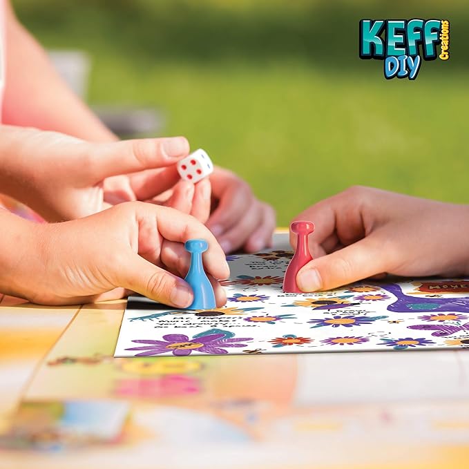 KEFF Make Your Own Board Game Set - DIY Blank Game Board Kit with Game Pieces, Blank Cards, Dice, Spinner, Pawns & More - Fun Family Board Games for Kids & Adults