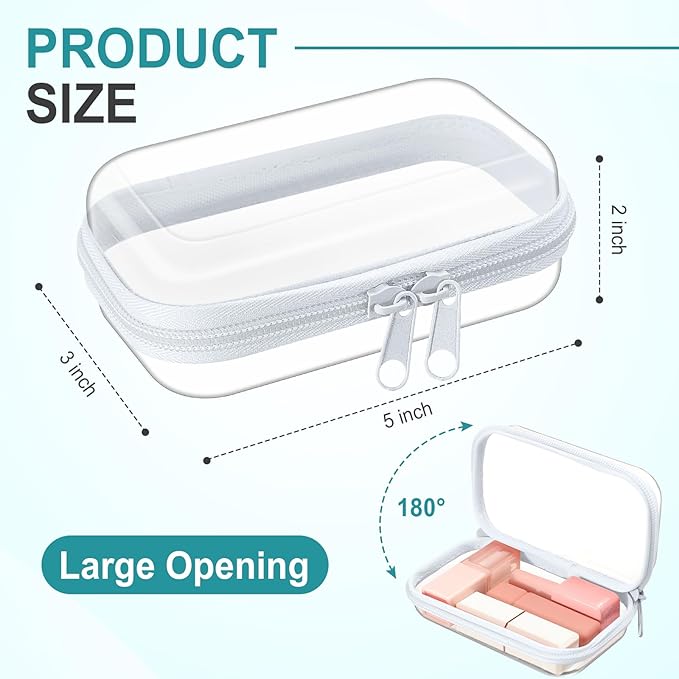 Hoolerry 4 Pcs Hard Clear Zipper Case Transparent Cases for Snacks Makeup Bag Plastic Storage Box Containers for Building Blocks, Puzzles, Cosmetics(White,5 x 3 x 2 in)