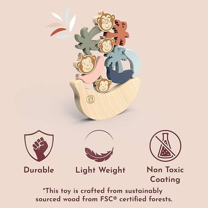 Speedy Monkey See Saw Game, Wooden Stacking Blocks, Balance Beam with Bananas, Palm Trees & Monkeys, Enhances Color Knowledge, Logic & Fine Motor Skills, Non-Toxic Paint For Kids