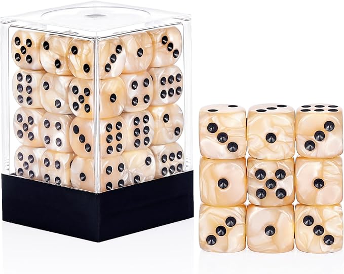 36 Pieces 12mm 6 Sided Mini Dice Set,Pearl Pattern D6 Game Dice Set,6 Sided Standard Game Dice for Board Games Dice Games Classroom Teaching Dices Game,with Portable Gaming Box(Beige)