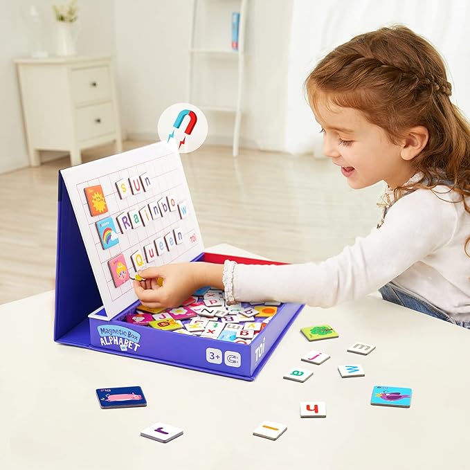Toi Kids Magnet Toys Magnetic Jigsaw Puzzle Boxes with Game Board for Kids Ages 3-8, Preschool Tabletop Toy for Toddlers, Portable Travel Game, Alphabet