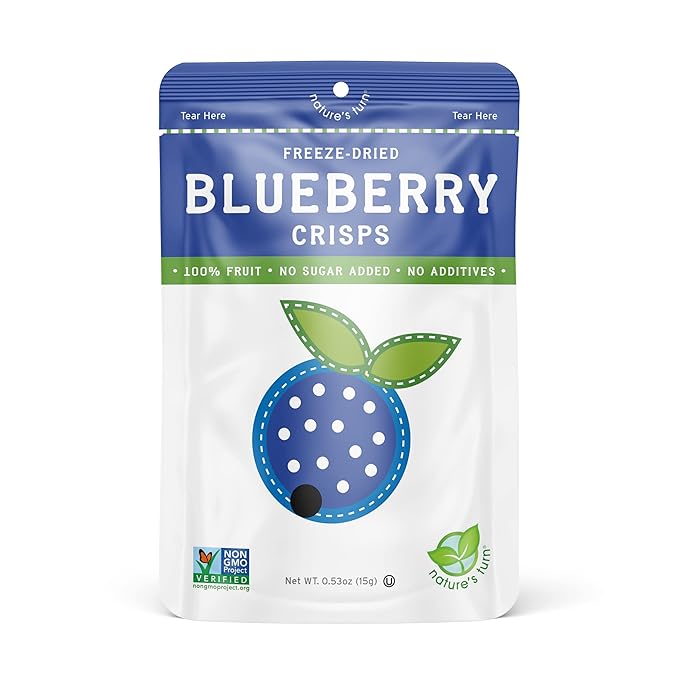 Nature’s Turn Freeze-Dried Blueberry Crisps – Healthy, Gluten-Free, Crispy & Delicious, Plant-Based Snack, Ideal for Cereal, Smoothies, School Lunches, & On-the-Go, Pack of 12 (0.53 oz Each)