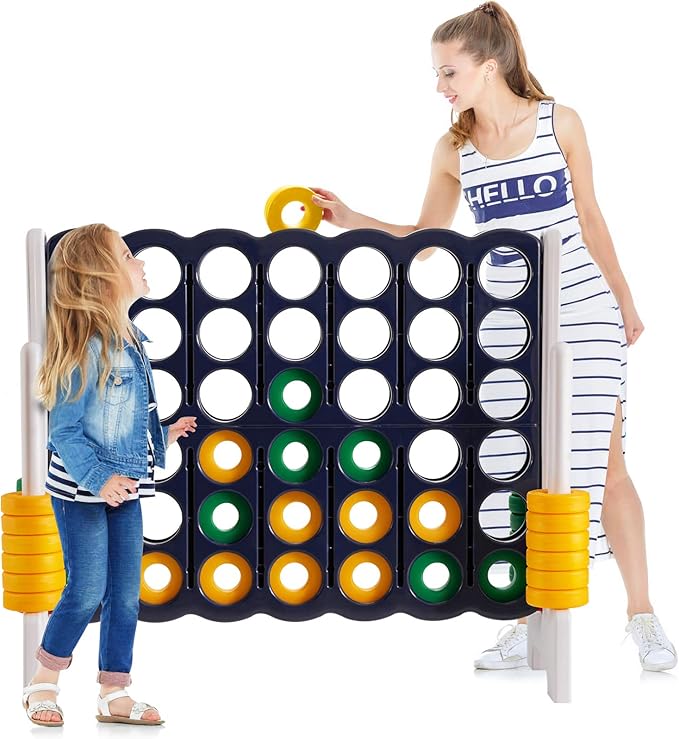 Costzon Giant 4-in-A-Row, Jumbo 4-to-Score Giant Game Set for Kids & Adults, Indoor Outdoor Yard Connect Game, 3.5FT Tall with 42 Jumbo Rings & Quick-Release Slider, Perfect for Family & Party Games
