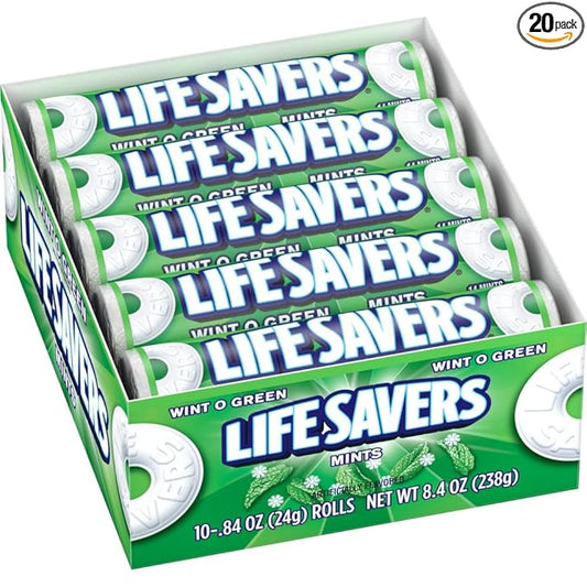 LIFE SAVERS Mints Wint-O-Green Hard Candy Bulk Mints, Hard Candies, Individually Wrapped Single Rolls, .84 Ounce, 20 Count Box