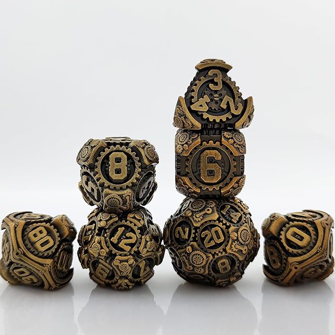 Geakeeper Construct D&D Dice, Metal DND Dice Set, 7Pcs Polyhedral Dragon Metallic D&D Dice with Gift Case for Dungeons and Dragon Game, RPG Role Playing Table Game Gifts (Ancient Gold)