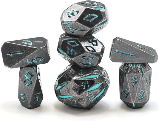 Dungeons and Dragon Dice of 7, Metal Dice Set D and D Polyhedral DND Dice Set with Cardboard Box Unique Cool Stonehenge Theme RPG Dice for Role Playing Games Gifts (Blue)