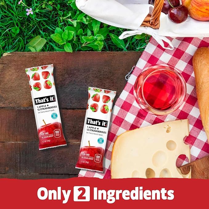 That's it. Fruit Bars Snack 20 Pack - 100% All Natural Gluten-Free Vegan Low Carb Snacks - Healthy Fruit Snacks Variety Pack Strawberry, Mango, Blueberry, Cherry, Fig Bars