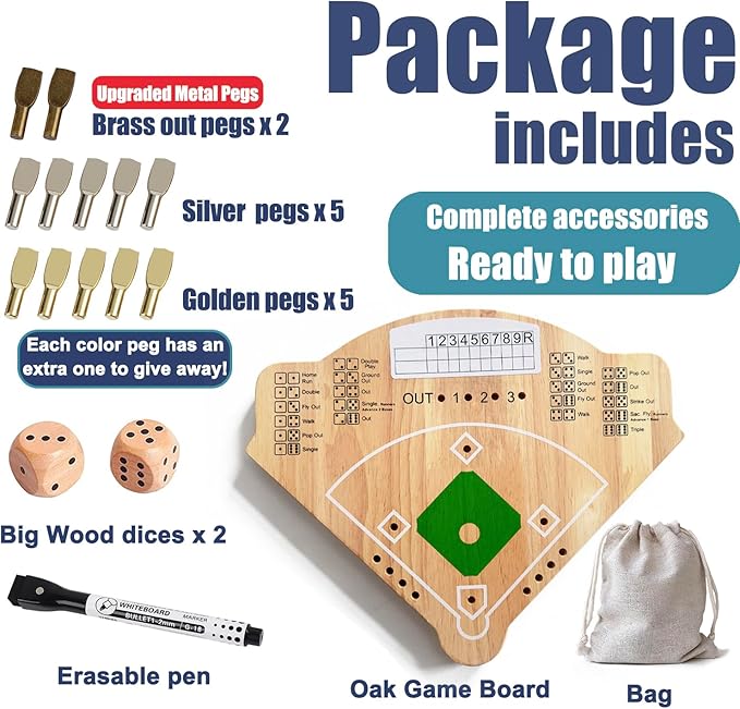 Baseball Board Game, Oak Made Leisure Game for All Ages Sport Wooden Adult Battle Table Game for Family Party Holiday Coffee Travel Time Gameboard (Model Y)