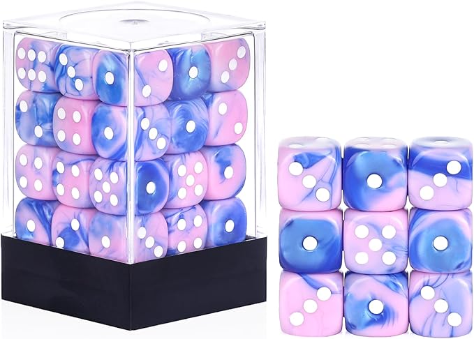 36 Pieces 12mm 6 Sided Mini Dice Set,Two Colours D6 Game Dice Set,6 Sided Standard Game Dice for Board Games Dice Games Classroom Teaching Dices Game,with Portable Gaming Box(Pink & Blue)