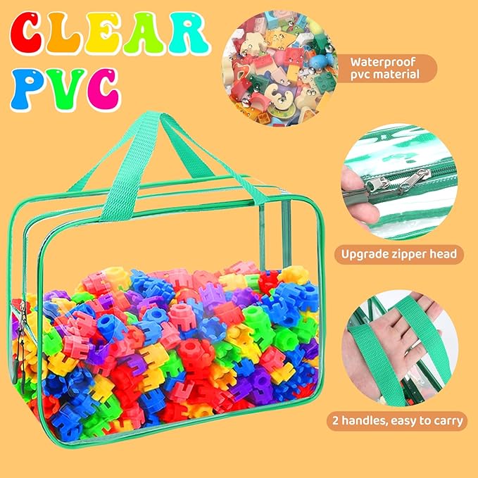 8 Packs 8 Colors Toy Storage Bags, Reusable Clear PVC Board Game Storage, Toy Storage Organizer Bags with Zipper for Building Blocks, Puzzle and Handmade Accessories, Clear Toiletry Bag