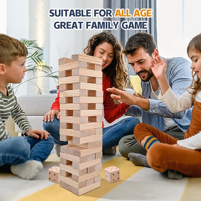 Giant Tumble Tower Games for Kids and Adults 57 Blocks New Zealand Pine Wooden Blocks Stacking to Over 4.2FT Family Games for Indoors Outdoors Yard Games for Family