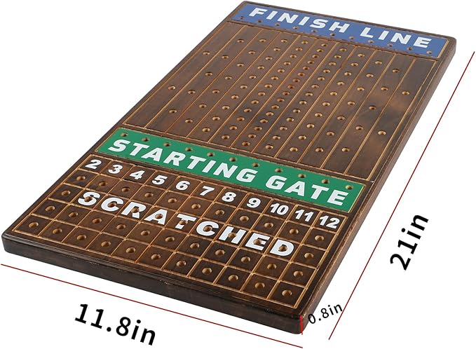 Large 21 inches Horse Racing Board Game Thickened Solid Wood with 11 Luxurious Durable Classic Metal Horses Including Dice and Cards Finish LINE Race Game Set (Large, Burning)