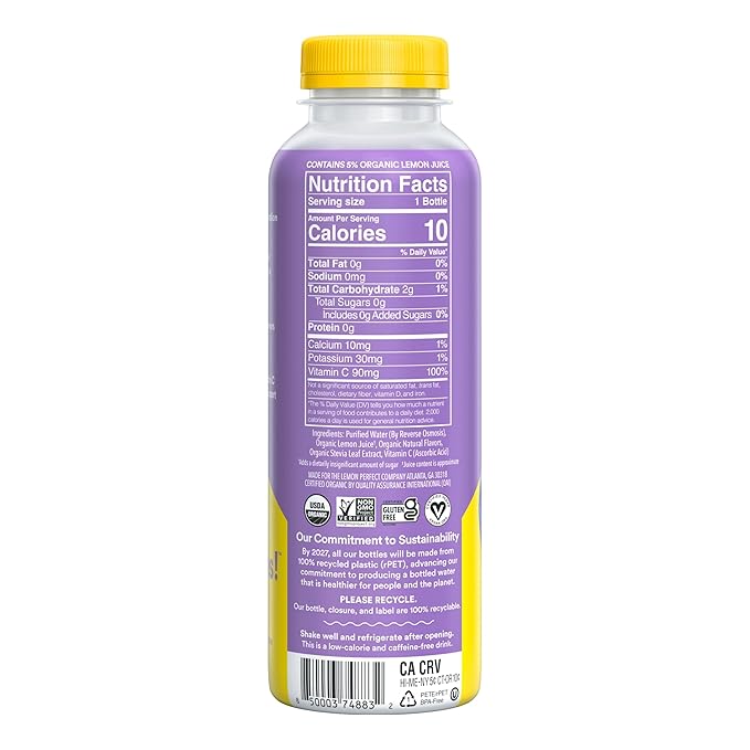Lemon Perfect Blueberry, Flavored Lemon Water, Organic, Zero Sugar, Healthy Hydration Drinks, 15.2 fl oz Bottles (12-Pack)