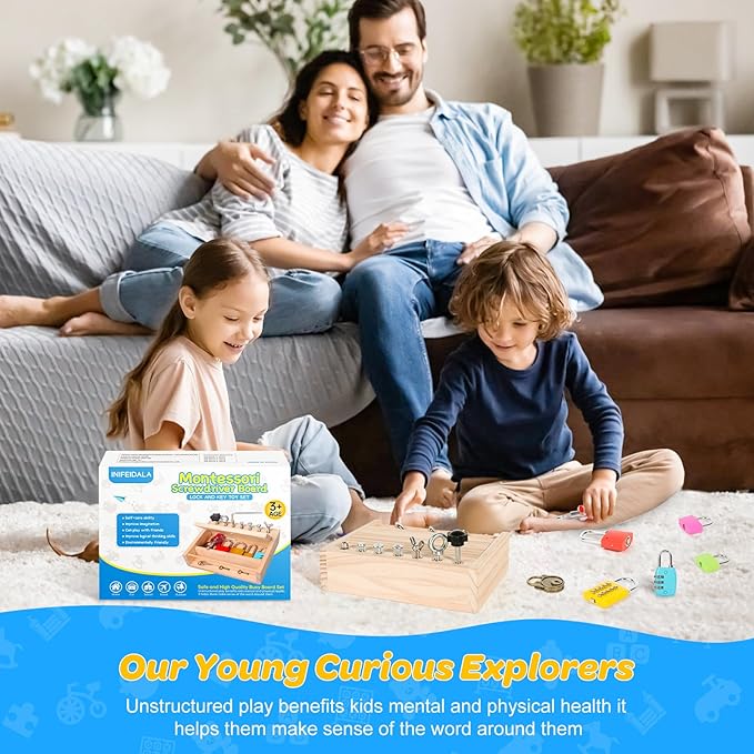 Montessori Toys for 3 4 5 Year Old,Montessori Screwdriver Board Set-Lock and Key Toy,Kids Tool Set,Preschool Learning Sensory - Fine Motor Skills - STEM Toys(8 Locks and Keys)