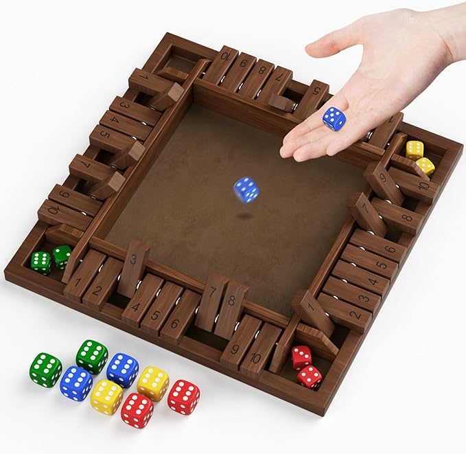 Shut The Box Game Wooden 1 2 3 4 Players Shut The Box Board Games with 8 Dice Math Addition and Pub Close The Box Game Wodden for Kids & Adults 12 Inch