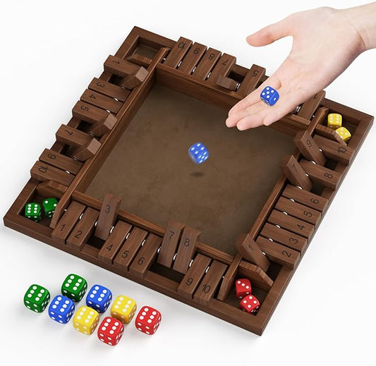 Shut The Box Game Wooden 1 2 3 4 Players Shut The Box Board Games with 8 Dice Math Addition and Pub Close The Box Game Wodden for Kids & Adults 12 Inch