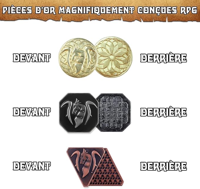 Byhoo 60 PCS DND Coins, Gold, Silver and Copper Coins in Metal Coins, Fantasy Coins for Board Games, Fake Coins for Games Tokens, Role-Playing Coins of Dungeons and Dragons