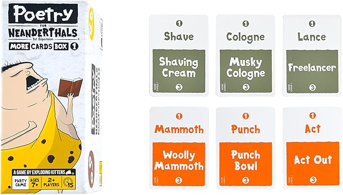Exploding Kittens Presents Poetry for Neanderthals Expansion Pack - 500 Double Sided Cards - More Cards with 2000 New Words - Word Guessing Card Games for Family Game Night - Ages 7 and Up