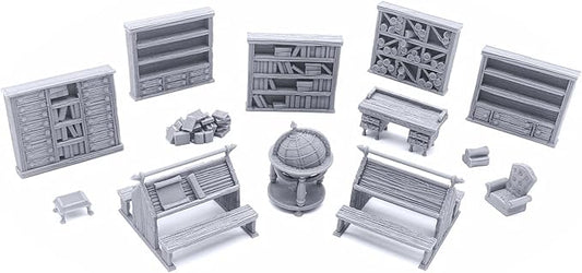Library Furniture - DND Terrain Compatible with Dungeons and Dragons, 28mm Miniature Wargaming, Tabletop RPGs, Wargame Scenery