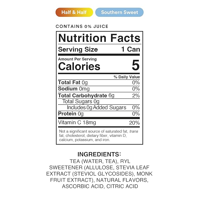 Ryl Iced Tea Front Porch Variety Pack, Sweet Tea and Half N' Half – Antioxidant Superblend, No Artificial Ingredients, Zero Sugar, Five Calories, Low Carb, Non-GMO, Made in the USA, 12-Pack, 16 Fl Oz