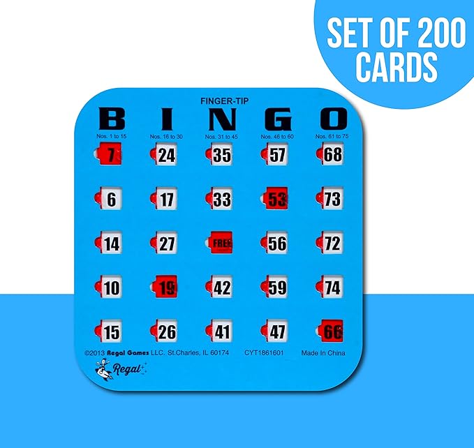Regal Bingo Bulk Bingo Cards with Sliding Windows - Reusable Large Print Bingo Game Cards for Adults Large Group - 200 Pack, Blue