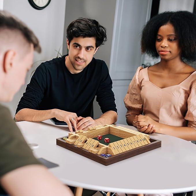 Shut The Box Game, 4 Player Wooden Board Game Dice Game, Classic Math Learning Game for Kids -12" x 12"