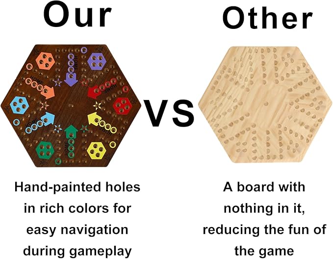 Wahoo Marble Board Game 4 and 6 Players 2 Sided Painted Thicken Wood Board Game for Family Friends Party