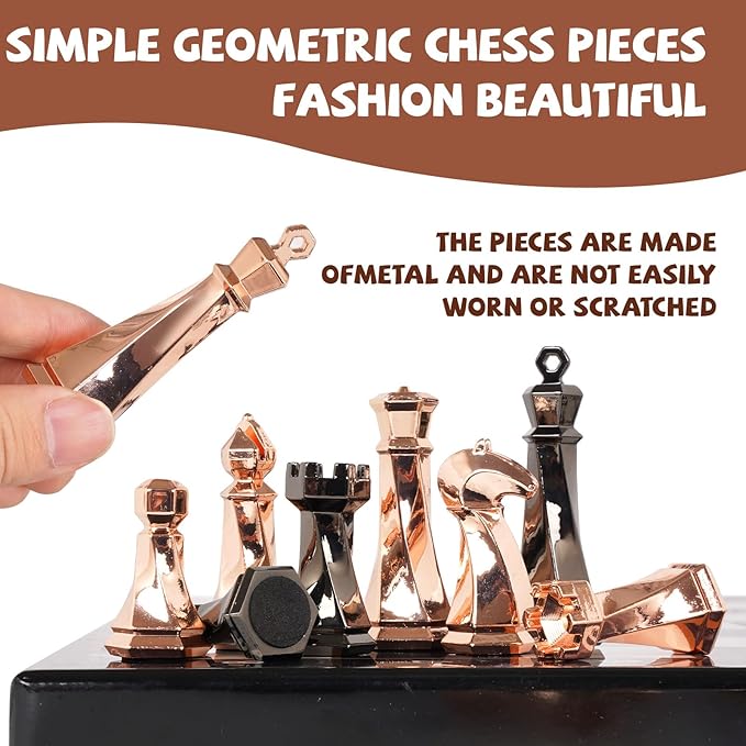 Metal Chess Set for Adults and Kids – 15" Wooden Chess Board with Modern Metal Chess Pieces Travel Chess Sets with Metal Chessmen – Collectible Elegant Chess Game – Family Vintage Board Game