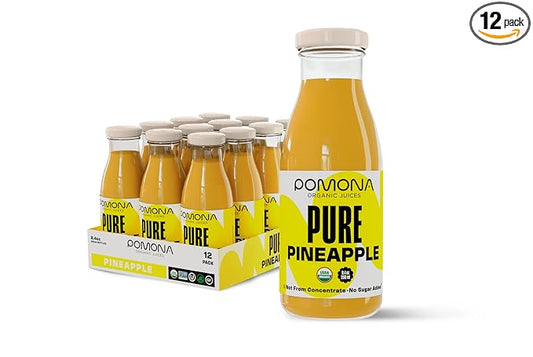 Pomona Organic Juices Pure Pineapple Juice, 8.4 Ounce Bottle (Pack of 12), Cold Pressed Organic Juice, Non-GMO, No Sugar Added, Not from Concentrate, Gluten Free, Kosher Certified, Preservative Free