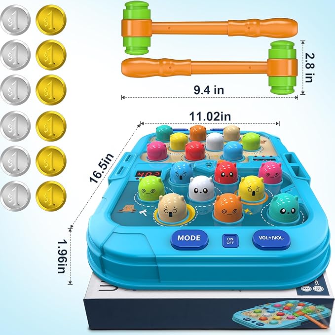 HopeRock Toddler Toys for Boys 4-6 with 2 Hammers, 5 Modes, 9 Music Sprays,Light-Up, Ideal Birthday and Christmas Gifts for 3-6 Year Old Boys