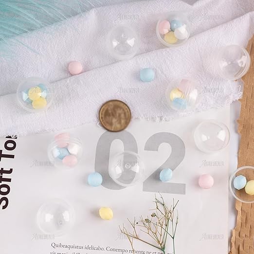 AUEAR, 100 Pack Translucent Small Round Capsules 1.1 Inch Vending Machine Empty Plastic Gumball Containers for Party Favor Prize