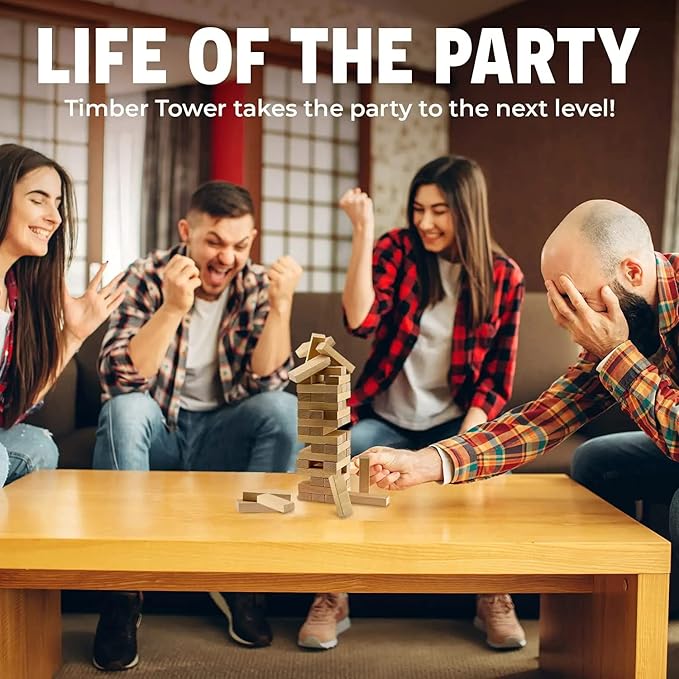 CoolToys Timber Tower Wood Block Stacking Game – Original Edition (48 Pieces) – 4 Pack