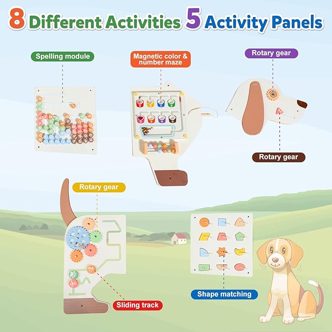 Sensory Board Toys for Kids: Montessori Interactive Educational Panels for Motor Skills - Activity Wall Furniture for Classrooms Daycares Playrooms - Dog Wall Toys for Autism