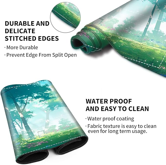 Playmat for MTG Card Game, Gameplay Mats 24"x14", Commander Deck Gaming Desk Mat, Beginner, Anime Woodland Forest