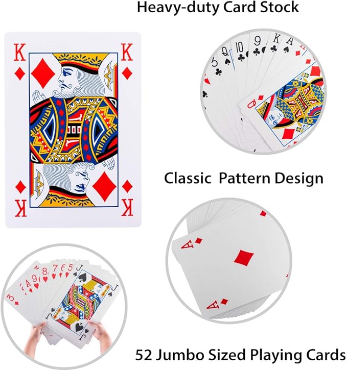 Super Z Outlet Giant Jumbo Deck of Big Playing Cards Fun Full Poker Game Family Party Set - Measures 10 x 14.5 Inches