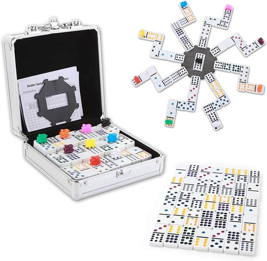 NOLIE Mexican Train Dominoes Game, Double 12 Dominoes Set, Dot Dominoes with Aluminum Case
