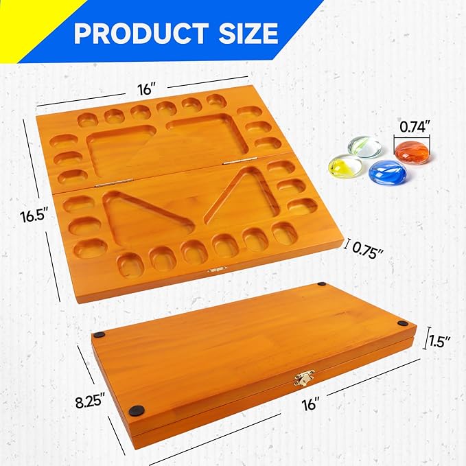 GSE Games & Sports Expert 4-Player Mancala Board Game with Multi-Color Glass Stones, Folding Wooden 4-Way Mancala Family Travel Strategy Games Set for Kids & Adults (Oak)