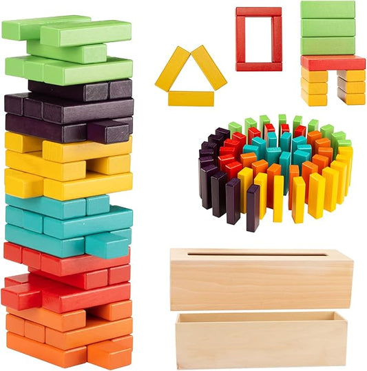 Tumble Tower Game – 54 pcs Wooden Blocks Stacking Game for Kids and Adults, Classic Family Board Game for Indoors Outdoors, Classic Size Timber Stacking Game Night Toy, Perfect for Party, Family Fun