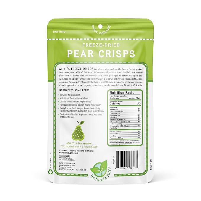 Nature’s Turn Freeze-Dried Fruit Snacks, Pear Crisps, Pack of 24 (0.35 oz Each)