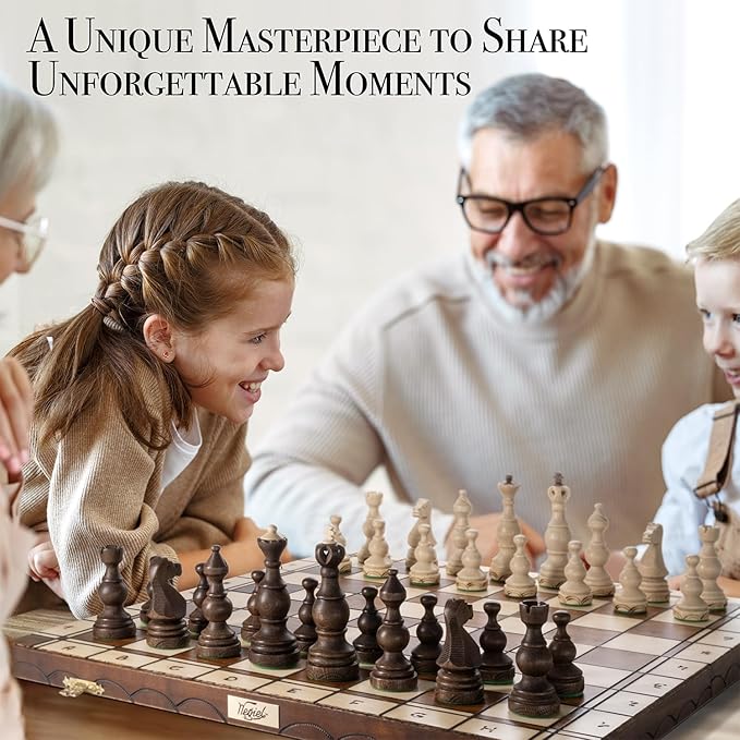 Wegiel Legate Luxury Wooden Chess Set for Adults and Kids - 18 Inch Handcrafted from Premium Beech and Birch Wood - Unique Folding Design with Chess Piece Storage